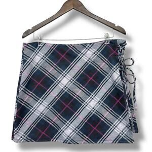 Madden NYC Plaid Skirt Lace Up Side Faux Wrap Junior Size XL Clueless Preppy Y2K